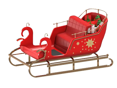 Elegant Red Christmas Sleigh With Golden Stars And Holiday Gift Decorations 3d model