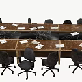Oval Wooden Conference Table With Black Office Chairs And White Papers