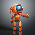 Orange Robot Character Featuring Blue Screen Antenna And Metallic Mechanical Arms 3d model