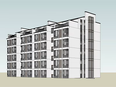 Modern Multi Story Residential Building With White Exterior And Large Windows 3d model