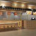 Shopping Mall Food Shop Traditional Chinese Style Wooden Decoration Lanterns Counter And Menu Screens
