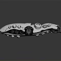Futuristic Streamlined Mechanical Device With White Body Black Parts Circular Elements And Red Lights