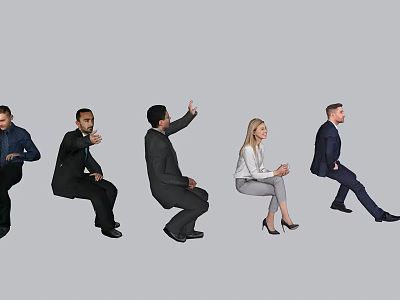 Group of People in Different Poses Sitting or Half Squatting on Gray Background 3d model