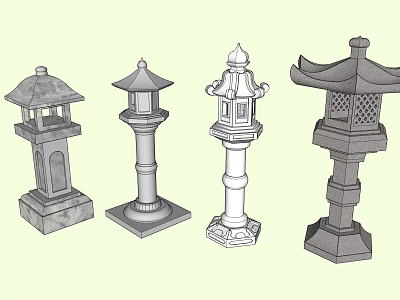 Traditional Garden Outdoor Lights With Various Pillar Designs And Ornate Tops 3d model