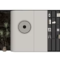 Modern Decorative Cabinet Design With Open Shelves LED Lighting Decorations And Green Plant