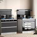 Modern Integrated Kitchen Appliances With Gas Cooktops Oven And Pots In Home Setting