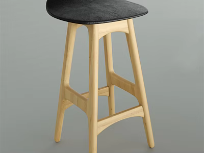 Modern Minimalist Bar Stool With Wooden Legs And Black Seat 3d model