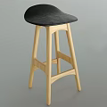 Modern Minimalist Bar Stool With Wooden Legs And Black Seat