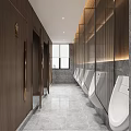 Modern Hotel Bathroom Design Featuring Wooden Stalls Urinals And Marble Flooring