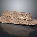 Stone Wood Carved Decorative Pieces With Spiral Patterns And Stacked Textured Design