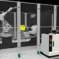 Industrial Automation System With Robotic Arm Safety Enclosure And Control Unit