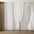 Beige and White Layered Curtains Flowy Fabric with Natural Light and Wooden Floor Indoor