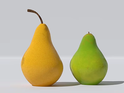 Two Fresh Ripe Yellow and Green Pears Placed on Light Background 3d model