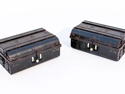 Decorative Ornament Set With Two Vintage Wooden Boxes Metal Clasps And Textured Design 3d model