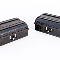 Decorative Ornament Set With Two Vintage Wooden Boxes Metal Clasps And Textured Design