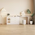 White Modern Bedroom Dresser With Drawers Cabinet Stool Floor Lamp And Plants