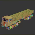 Yellow Tracked Truck Model With Long Flatbed And Metal Tracks