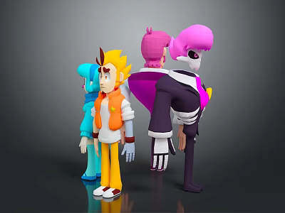 3D Animated Game Characters With Colorful Outfits And Distinct Hairstyles 3d model
