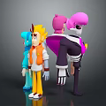 3D Animated Game Characters With Colorful Outfits And Distinct Hairstyles