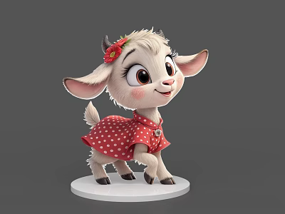 Cartoon Reptile Figure In Red Polka Dot Dress With Red Flower On Head White Base 3d model