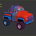 Vintage Custom Truck With Red Blue Flame Decals And Oversized Tires 3d model