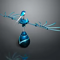Blue Bird Like Decorative Sculpture With Spread Wings And Shiny Spherical Base