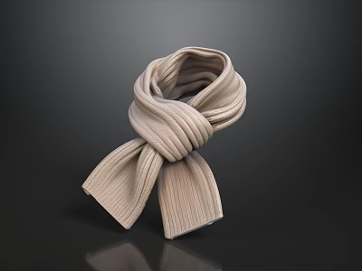 Beige Knitted Scarf With Soft Texture And Knot On Dark Background 3d model