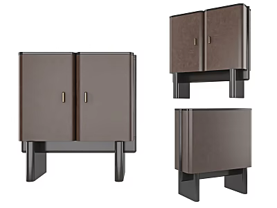 Modern Nightstand Design With Double Doors Metal Handles And Black Legs 3d model