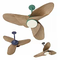Modern Air Conditioner Fan With Wooden Blades Green Frame And White Center