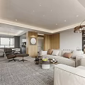 Modern Living and Dining Room Interior with Sofa Armchair Dining Table TV and Floor Lamp