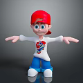 Cartoon Man With Red Cap White Long Sleeve Shirt And Blue Pants Arms Outstretched