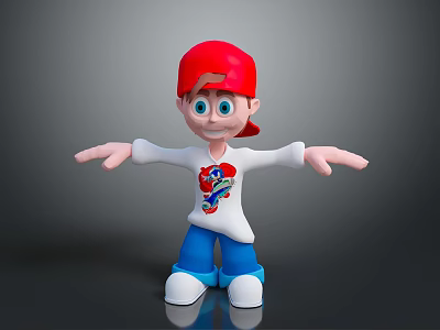 Cartoon Man With Red Cap White Long Sleeve Shirt And Blue Pants Arms Outstretched 3d model