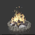 Road Facilities Rest Area Fire Pit With Campfire Flames Stone Structure And Flying Butterflies