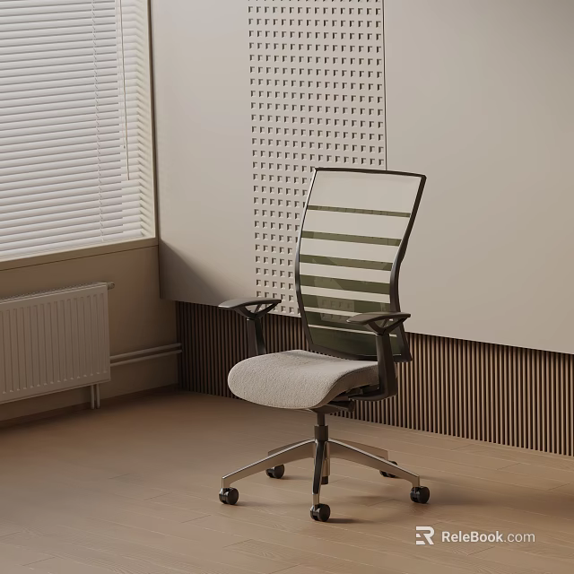 Modern Office Chair With Striped Backrest Armrests Padded Seat And Wheeled Base 3d model 