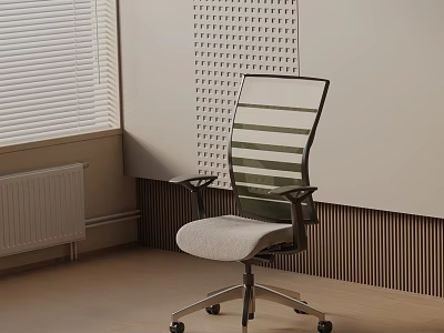 Modern Office Chair With Striped Backrest Armrests Padded Seat And Wheeled Base 3d model