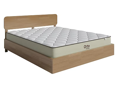 Double Bed with Wooden Frame and White Mattress Featuring Diamond Stitching 3d model