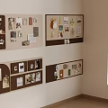 Multiple Cork Boards On Wall Displaying Photos Notes Small Items Near Window With Blinds 3d model