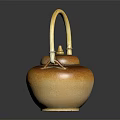 Traditional Handcrafted Ceramic Teapot with Bamboo Handle and Natural Amber Glaze Finish