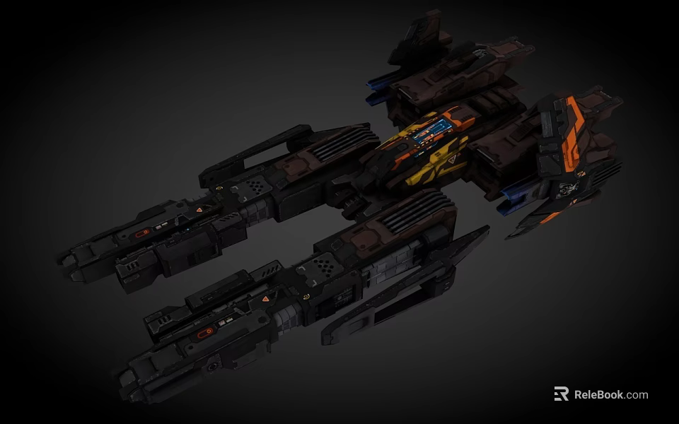 Futuristic Sci Fi Spaceship With Detailed Mechanical Structure And Orange Accents 3d model 