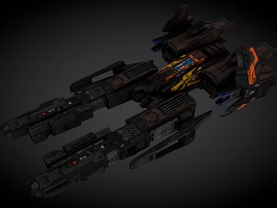 Futuristic Sci Fi Spaceship With Detailed Mechanical Structure And Orange Accents 3d model