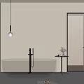 Orange Clear Bathtub In Modern Minimalist Bathroom With Hanging Light Side Table And Window