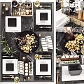 Modern Black White Dinnerware Set For Table Setting With Yellow Fruits Green Plants And Cutlery