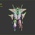Game Movie Character White Blue Yellow Mech Warrior Robot With Wings And Armor