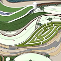 Contemporary Urban Landscape Design With Green Roof Winding Paths And Garden Maze