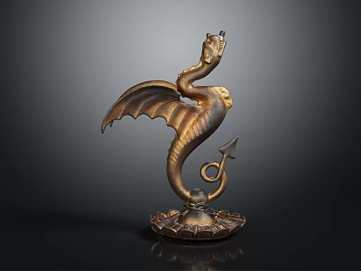Decorative Bronze Dragon Sculpture With Winged Body Curled Tail And Lotus Base 3d model