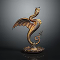 Decorative Bronze Dragon Sculpture With Winged Body Curled Tail And Lotus Base
