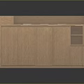 Wooden Utility Counter With Circular Openings Open Shelf And Cabinet Design