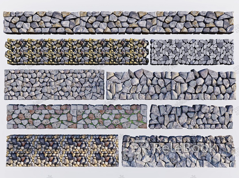 Modern rubble stone wall stone wall country stone wall dry ballast stone wall dry stone wall stone block retaining wall model