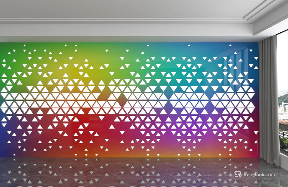 Vibrant Modern Background Wall With Colorful Gradient And White Triangular Patterns 3d model 