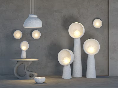 Modern Minimalist White Lighting Fixture Combination With Pendant Wall Floor Lamps And Gray Wall 3d model